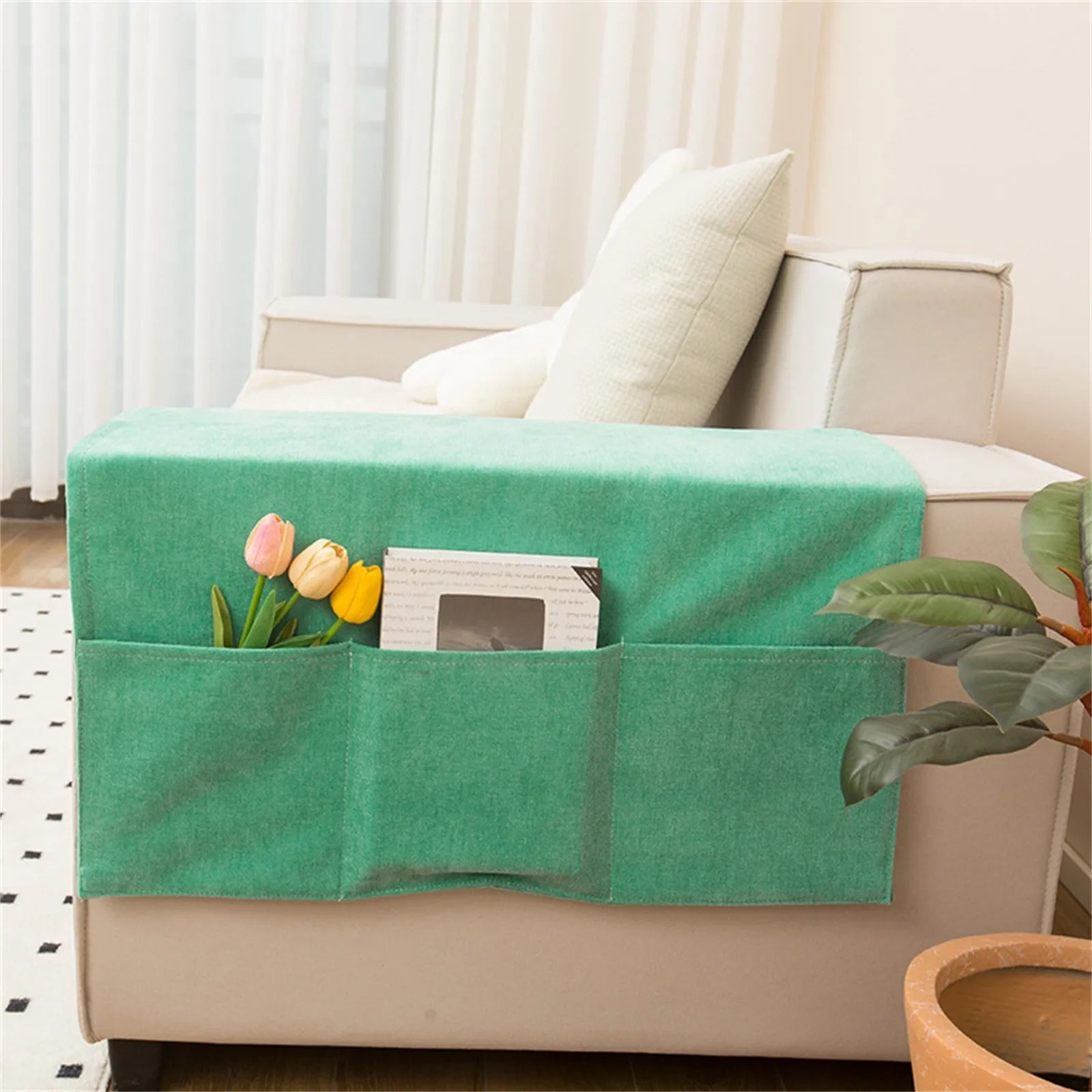 Sofa Armrest Organizer with Pockets Sofa Armchair Storage Bag Non-Slip Hanging Couch Pouch for TV Remote Control Cellphone Bag Qme Mint Green