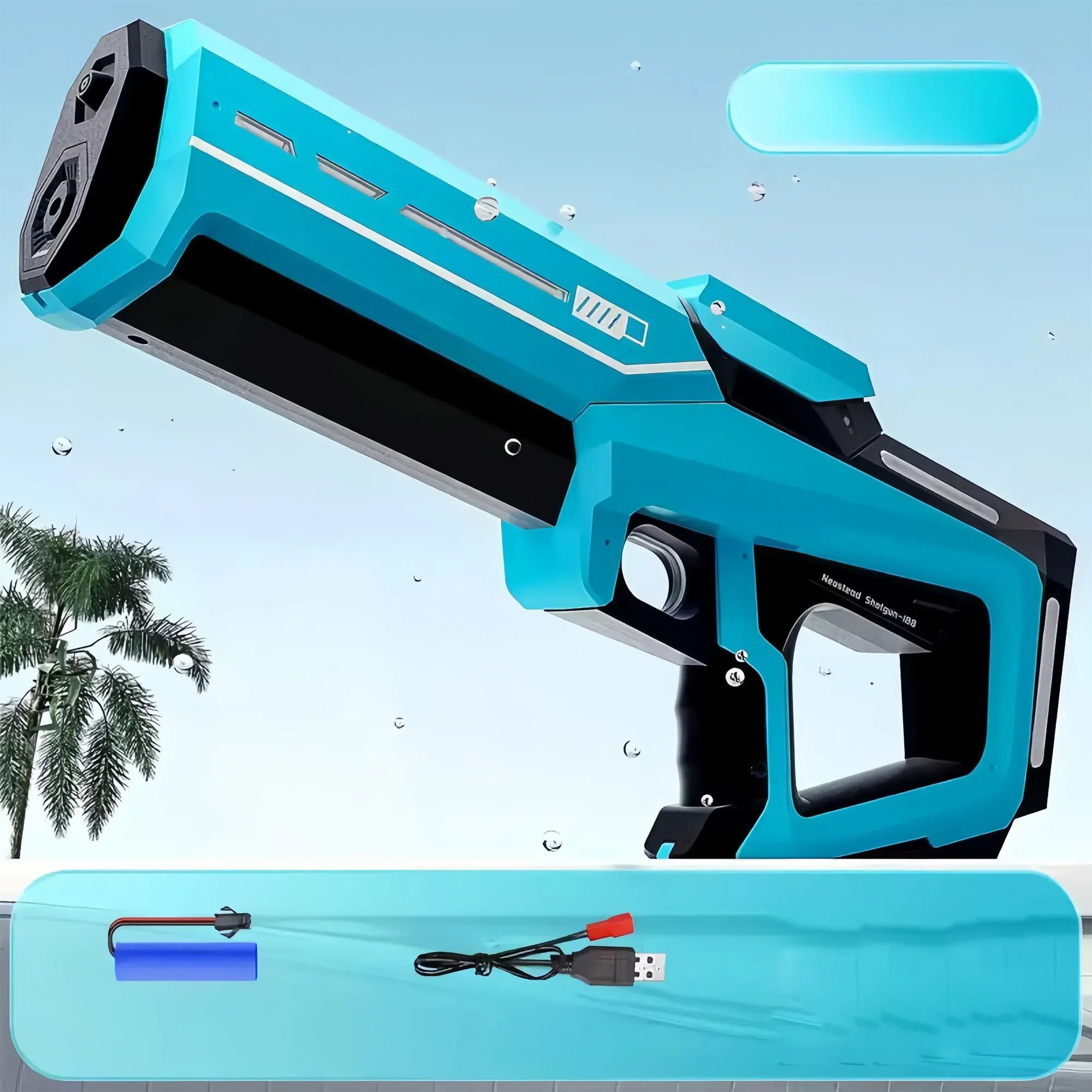 Electric Automatic Water Storage Gun Toys Portable Children Summer Beach Outdoor Fight Fantasy Spray Gun Toys Boy Kid Adult Game Qme SKY BLUE