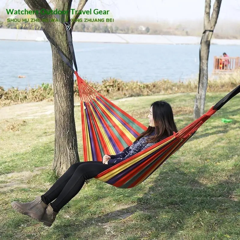 Adult Outdoor Swing Thick Canvas Camping Hammock Easy Carry Store Qme