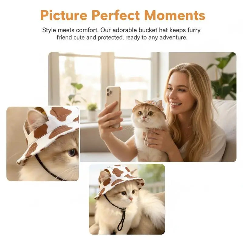Summer Pet Cat Sun Hat Ear Holes Cute Kitten Fisherman Cap UV Qme