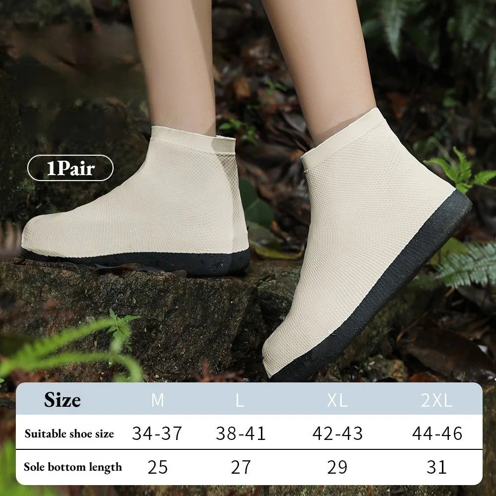 1 Pair Latex Waterproof Shoe Covers Anti-slip Reusable Outdoor Travel Qme Beige L