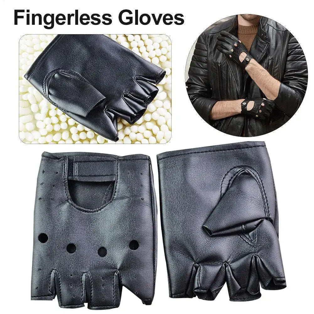 Fingerless Gloves Punk Half Finger PU Leather Dance Gloves Breathable Accessories Fashion Outfits for Cycling Gym Dance Fitness Qme