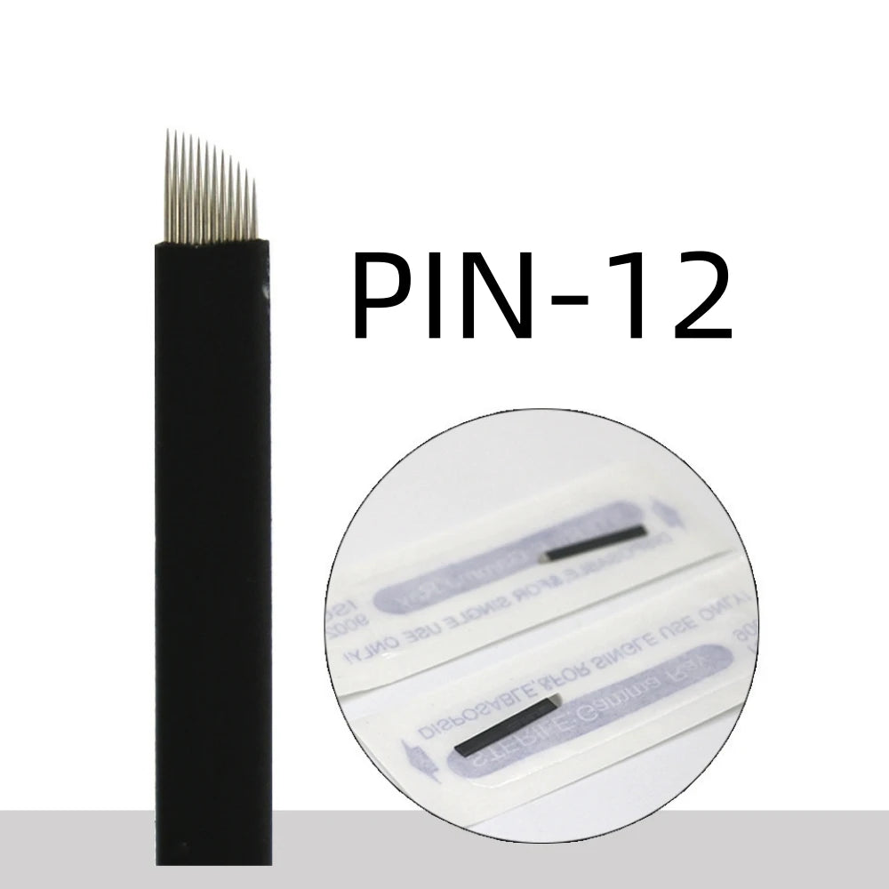50PCS Black Microblading Needles PMU Tattoo Needles Permanent Makeup Blade 9Pin 12 14 16 U18 Manual Eyebrow Pen Blades Qme Flex 12pin Lot Of 50PCS
