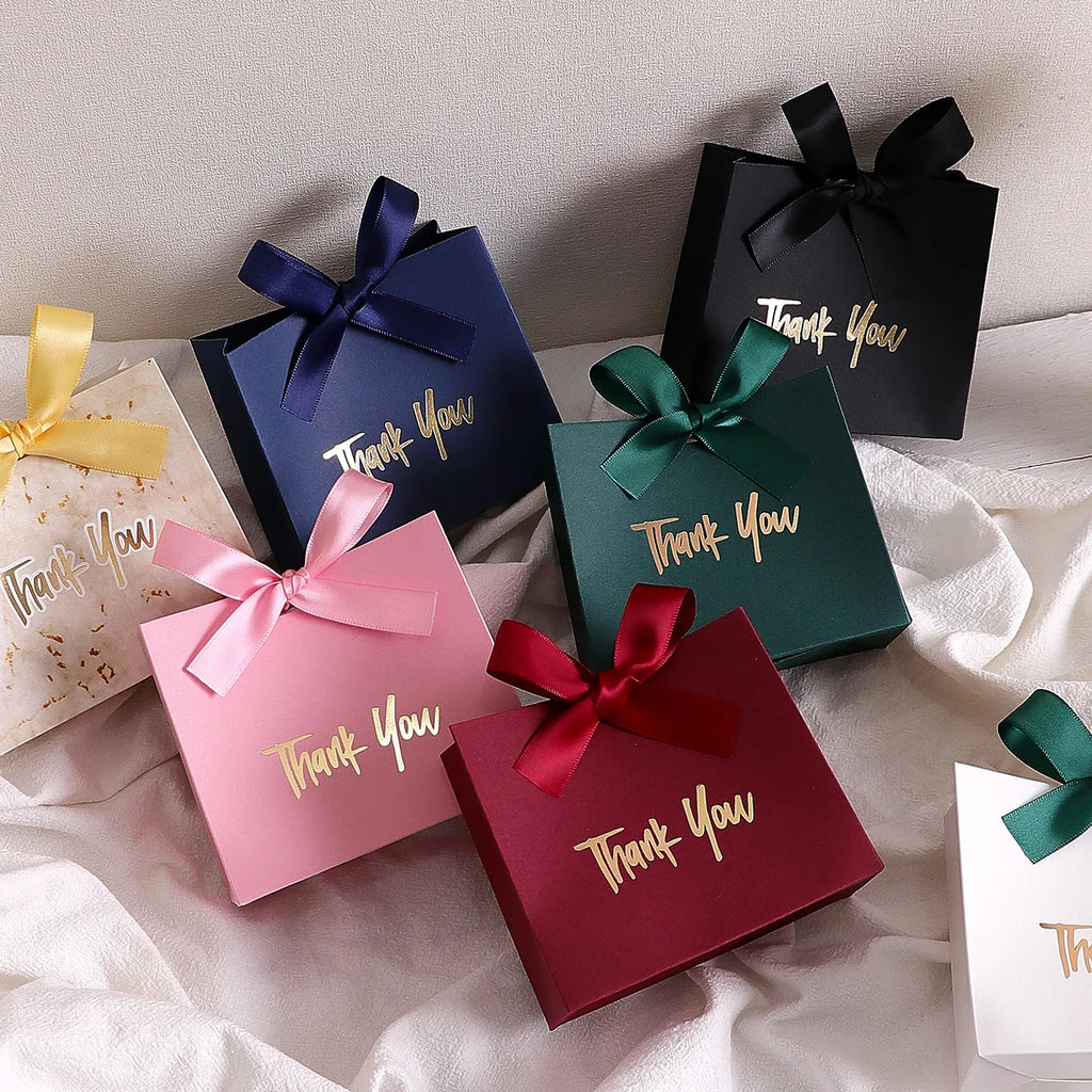 10 Mini Gift Boxes/Gift Bags with Gold Ribbon and Thank You Text Design, Available in Various Colors, Perfect for Wedding Favors, Mother's Day, Father's Day Party Gifts, and Small Gifts, as Well as Birthday, Gender Reveal, Gr Qme