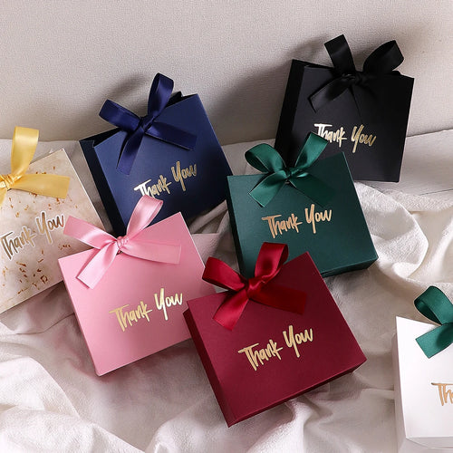 10 Mini Gift Boxes/Gift Bags with Gold Ribbon and Thank You Text Design, Available in Various Colors, Perfect for Wedding Favors, Mother's Day, Father's Day Party Gifts, and Small Gifts, as Well as Birthday, Gender Reveal, Gr Qme