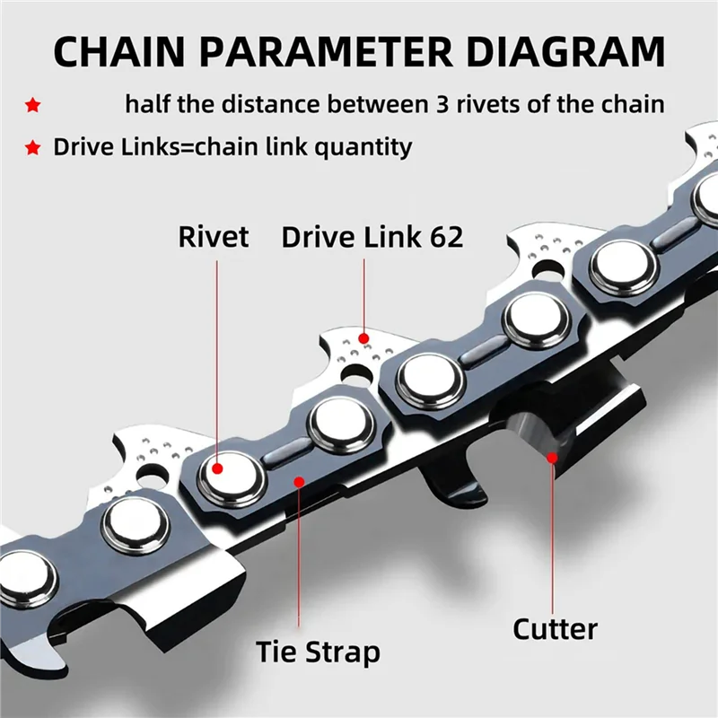 A02F-8Pcs 18Inch Chainsaw Chain 62 Drive Links 0.05In Gauge, 3/8In Pitch, 18In Replacement Chain Low-Kickback Chainsaw Chain Qme
