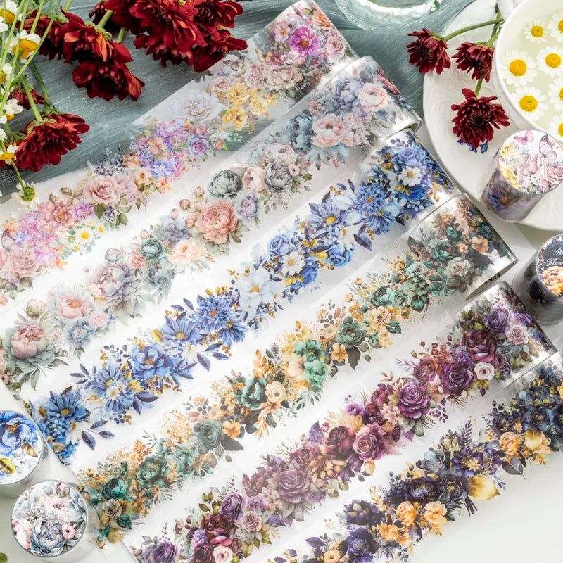 PET Tape flower Pattern Self-Adhesive Tape Sticker Decorative Masking Tape DIY Craft Decorative Tape For Scrapbooking Decoration Qme