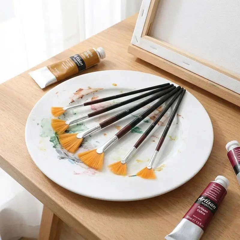 Oil Acrylic Paint Brushes Fan Nylon Hair Watercolor Artist Painting Qme