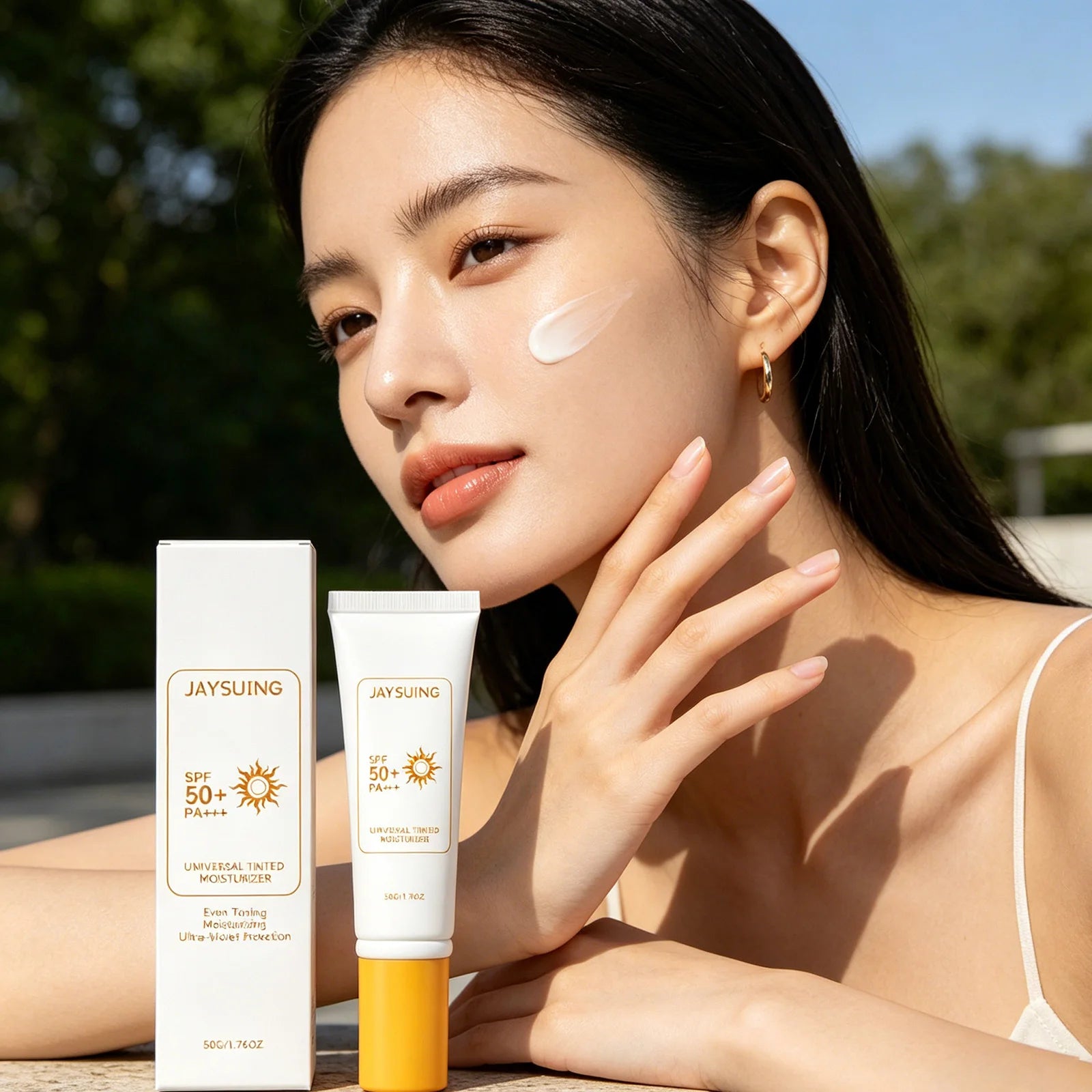 Jaysuing Tinted Sunscreen Spf 50 Anti UV Protection Waterproof Even Skin Tone Matte Finish Summer Outdoor Tinted Moisturizer 50g Qme