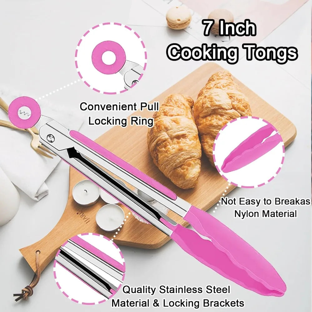 Kitchen Pliers With Stainless Steel Silicone Handle And Nylon Tip Cooking Clip, Heat-resistant And Non Stick Barbecue Clip Lock Qme
