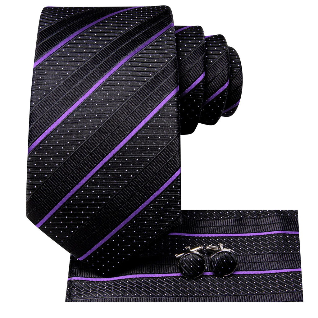 Hi-tie Striped Black Purple Red Green Men Elegant Necktie Hanky Qme