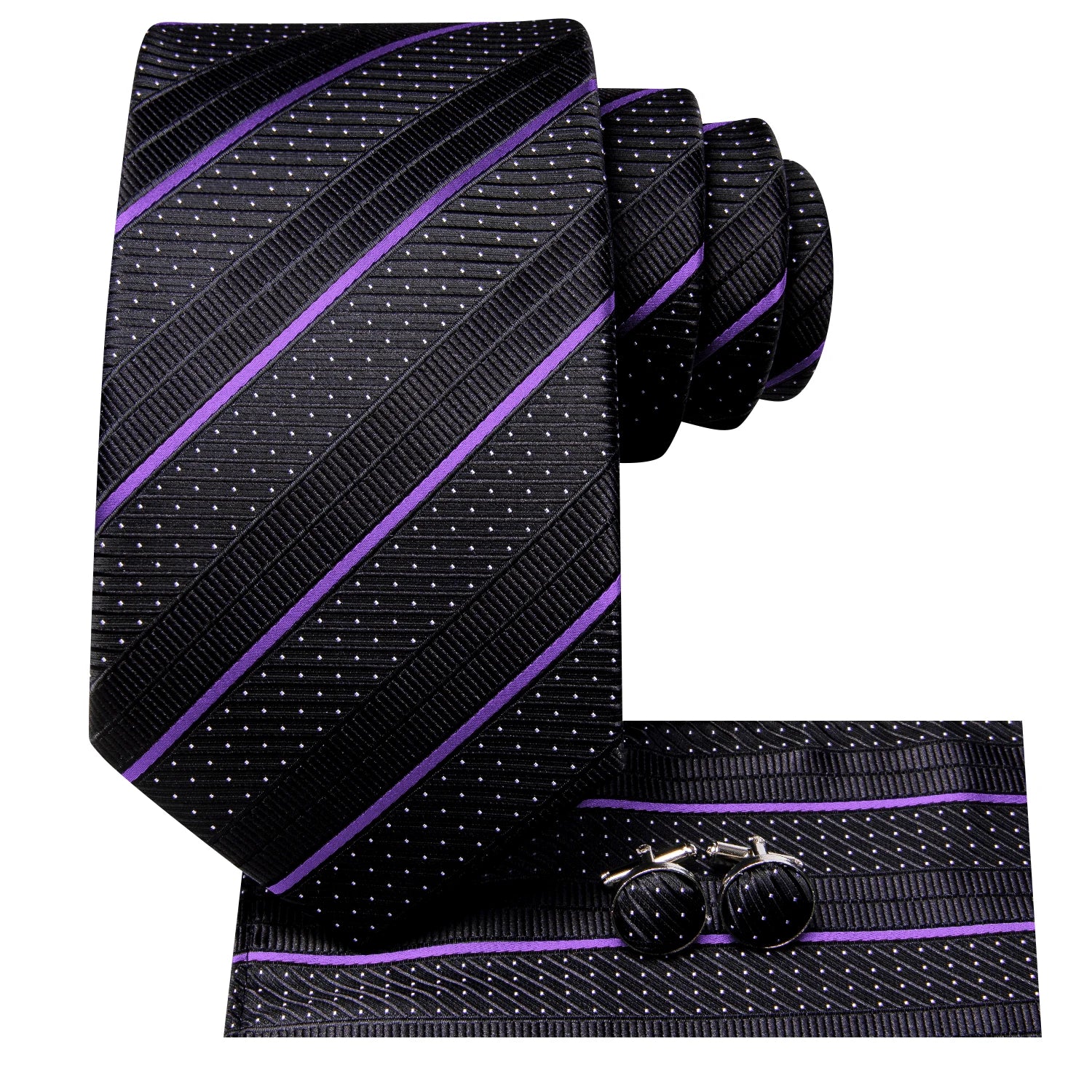 Hi-tie Striped Black Purple Red Green Men Elegant Necktie Hanky Qme