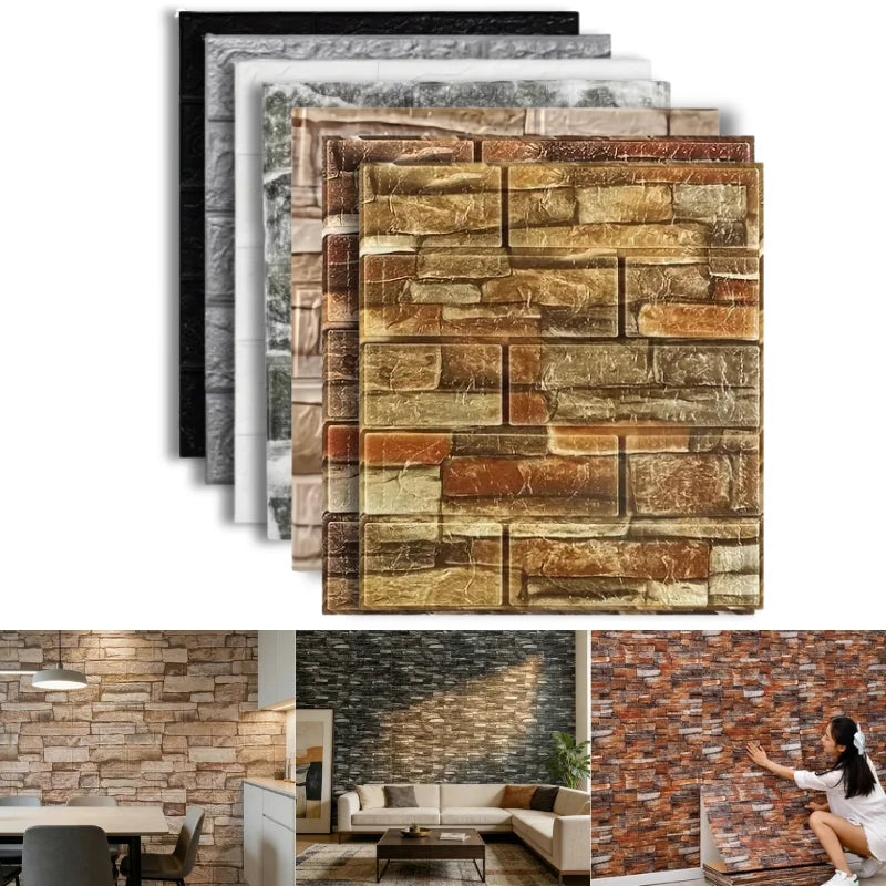 Waterproof Self Adhesive Soft Foam 3D Brick Wallpaper 10Pcs 38.5cmx35cm Wall Sticker Bedroom Living Indoor Wall Decor Qme