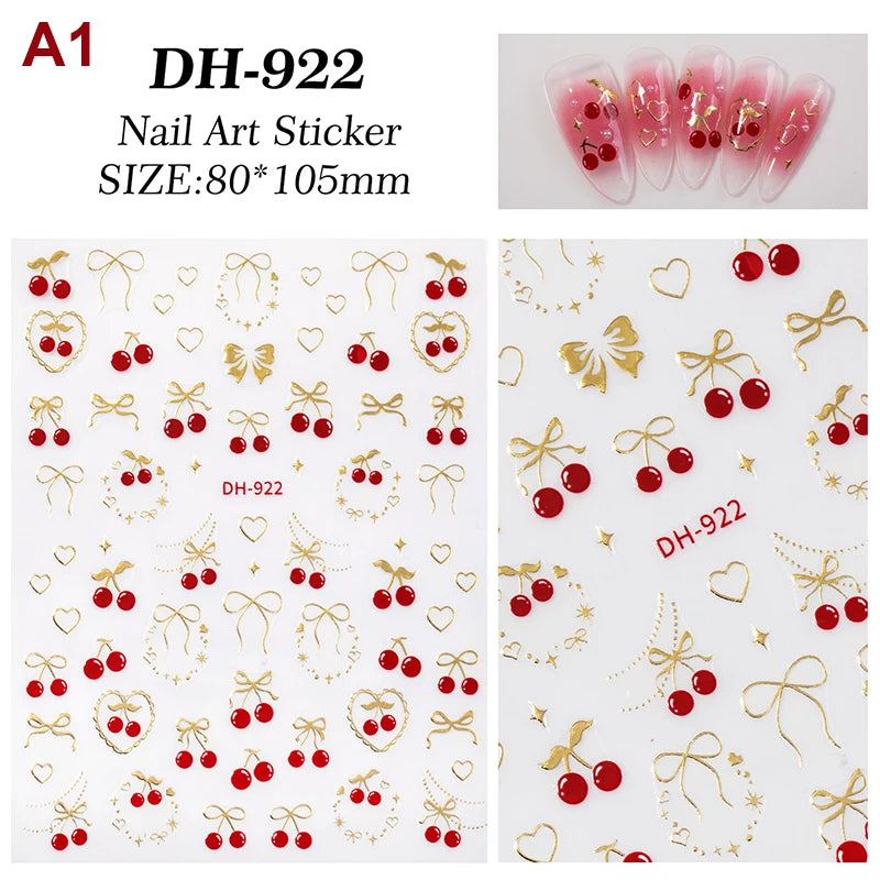 Fresh Sweet Fruits Strawberry Cherry Bowknot Love Heart Bow 5D Nail Qme A1