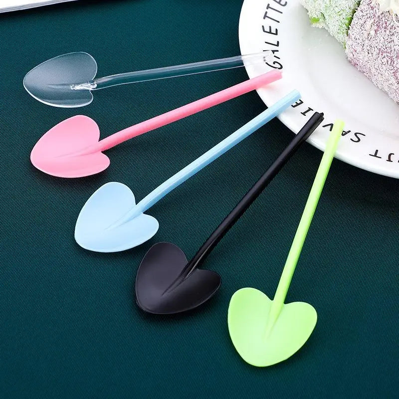 100pcs Heart Shape Disposable Spoons - Colorful Long Handle Dessert Spoons For Ice Cream, Cake, Pastry, Mooncakes | Cute Party Qme