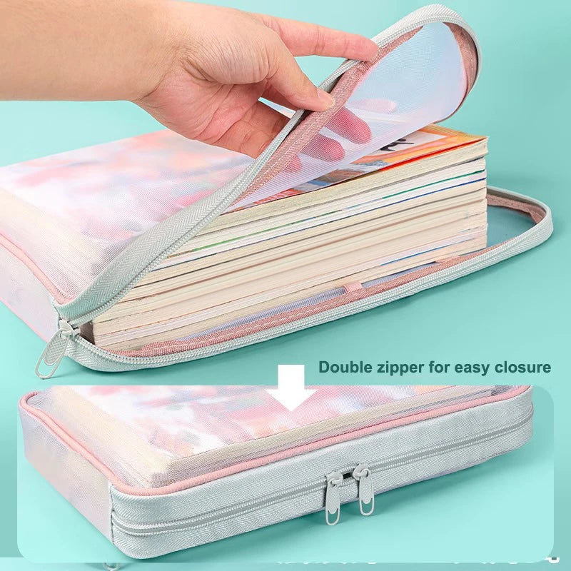 A4 Double-layer Mesh Zipper Bag Large Capacity Stationery Storage Qme