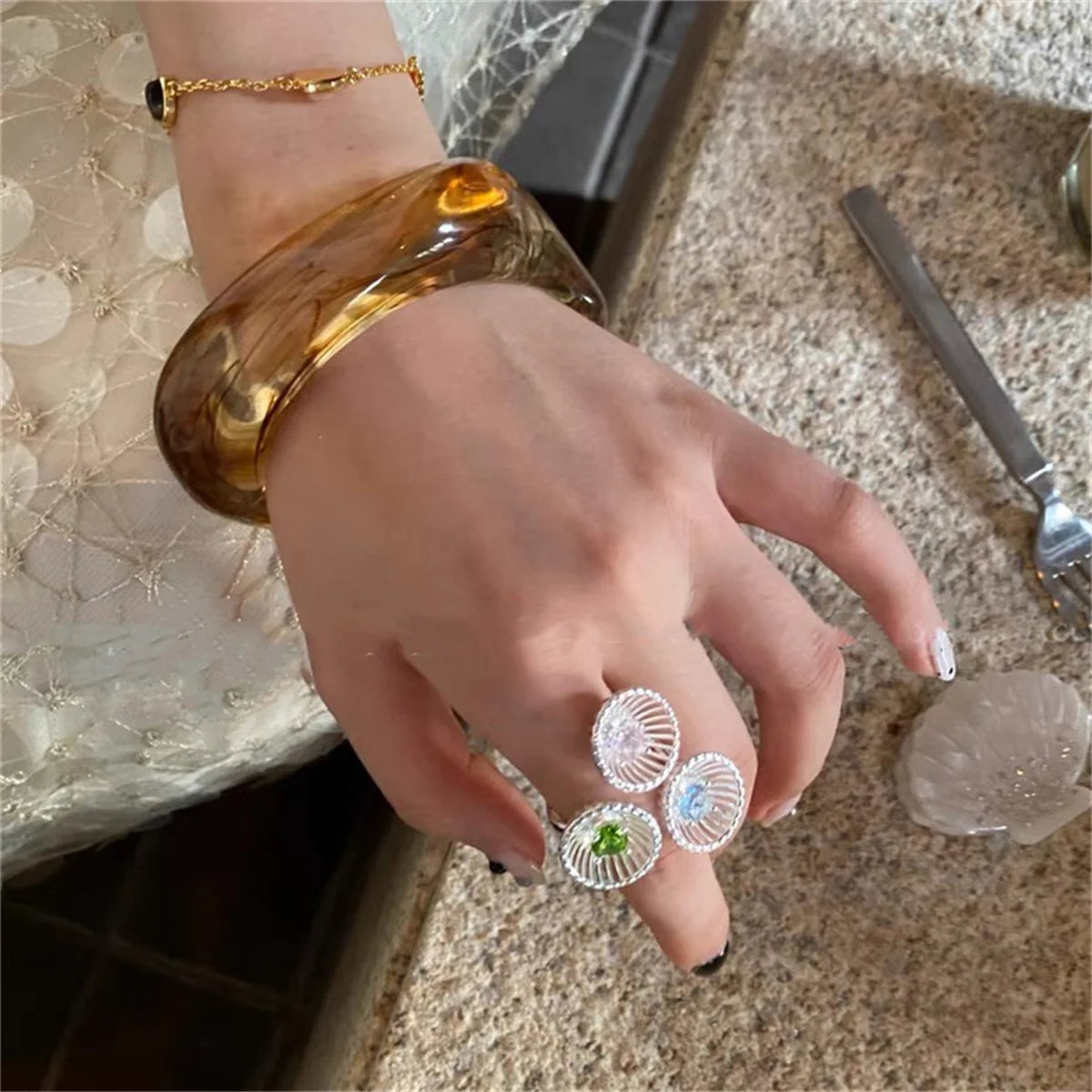Y2k Coffee Irregular Acrylic Resin Chunky Bangles for Women on Hand Goth Geometric Metal Charm Bracelets Couple Jewelry Gift Qme 2 62mm