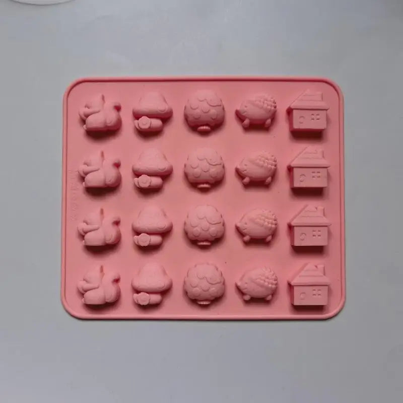Chocolate Silicone Baking Mold Mushroom Hedgehog Squirrel House Soap Qme Pink