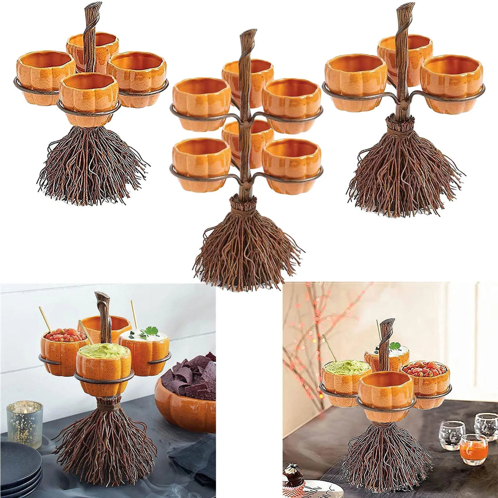 Multifunctional Halloween Wooden Snack Bowl Stand Halloween Creative Snack Basket 3/4/6 Bowls Qme