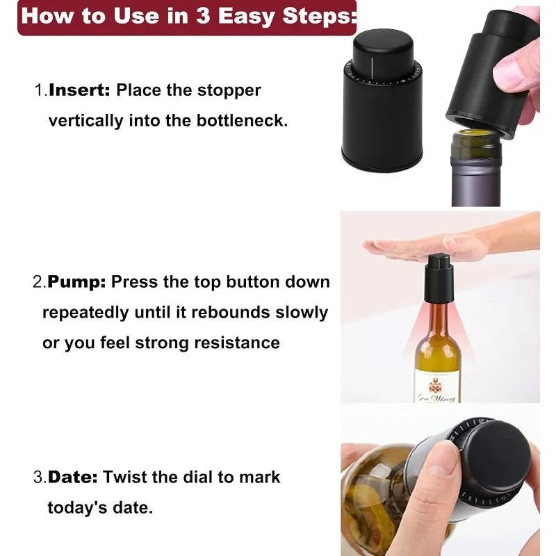 Vacuum Wine Stopper Reusable Wine Stopper Sealed Storage Wine Bottle Stopper Push-type Bar Tools Bar Utensils Qme