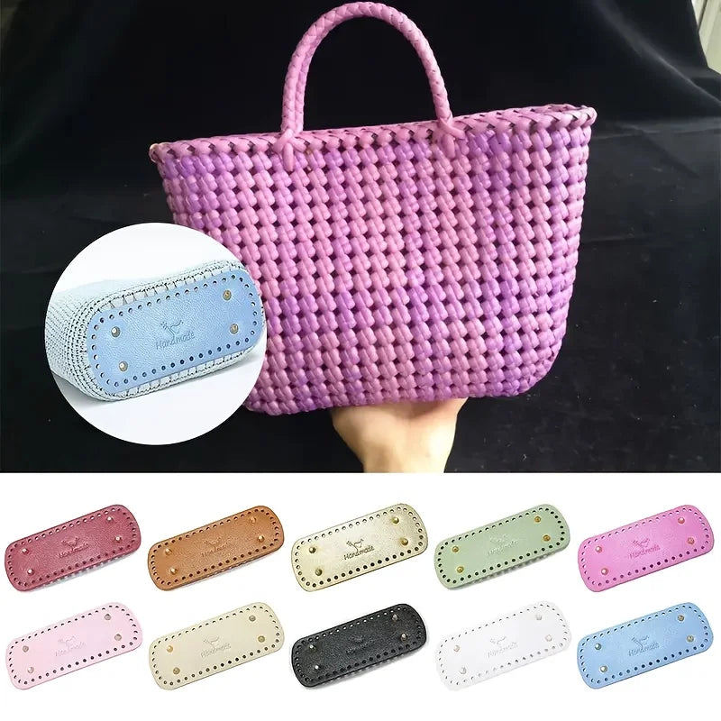 PU Leather Bag Bottoms - Rectangle Crochet Bag Base with Rivets Qme