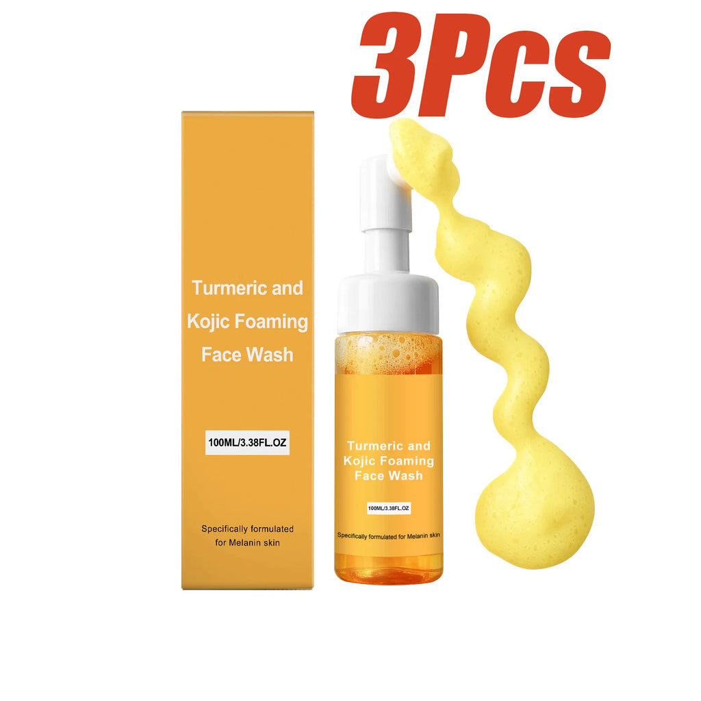 Turmeric & Kojic Acid Foaming Face Wash Brightening Oil Control Gentle Cleaning Face Daily Cleanser for Pore Care All Skin Types Qme 3Pcs