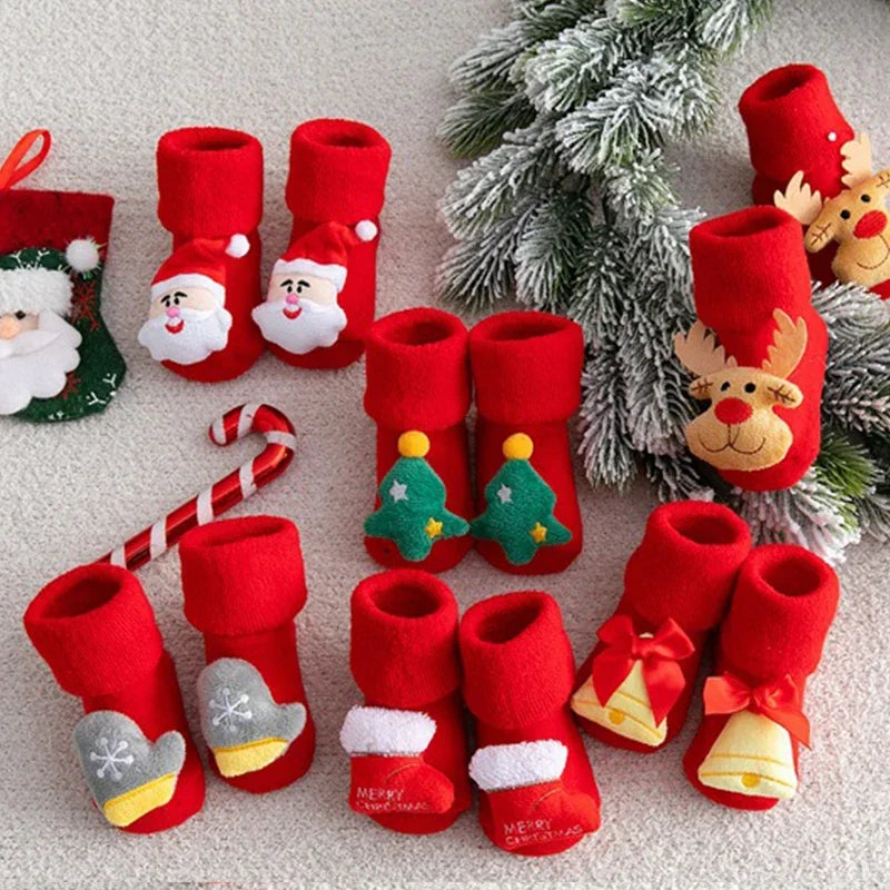 Kids Children's Socks for Girls Boys Non-slip Print Cotton Toddler Baby Christmas Socks for Newborns Infant Short Socks Clothing Qme