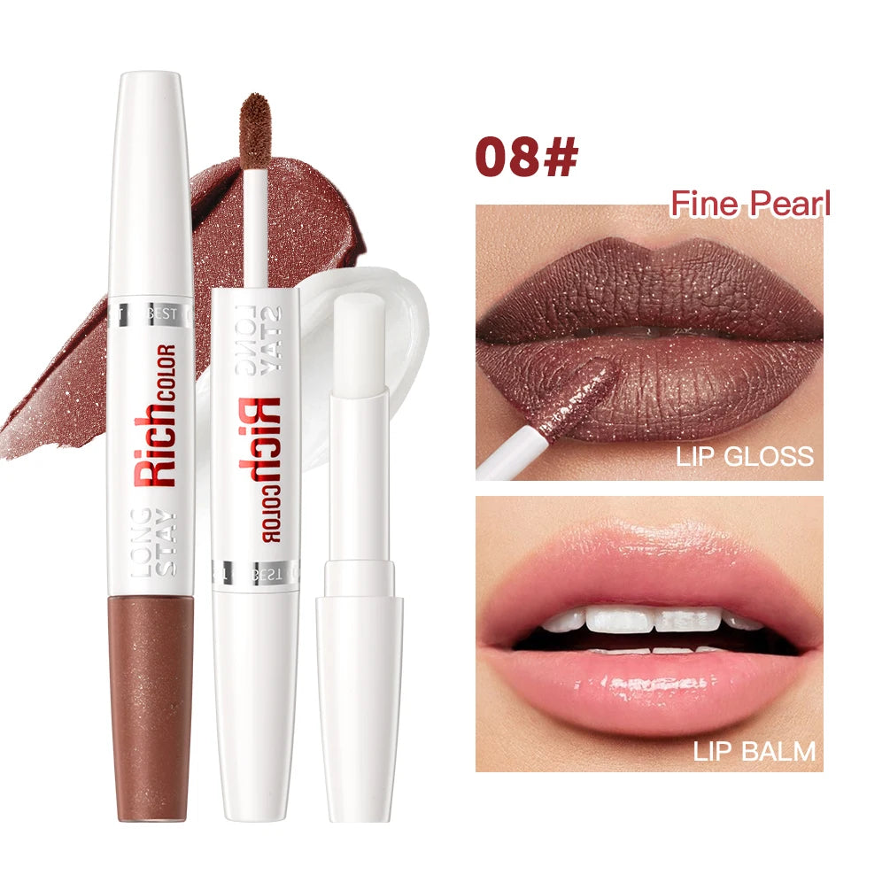 Double Head Matte Liquid Lipstick Waterproof Long-Lasting Lipgloss Makeup Lip Balm Moisturizing Repair Fine Lines Lips Cosmetic Qme 08