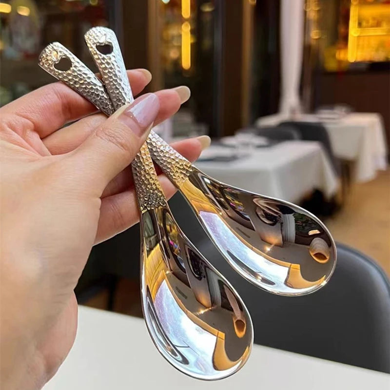 Stainless Steel Soup Spoon Deepen Large Capacity Silver Mirror Qme
