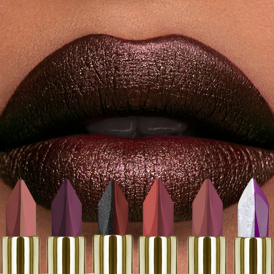 6 Glitter Two-tone Lipstick Purple Black Matte Lipsticks Cosmetics Qme