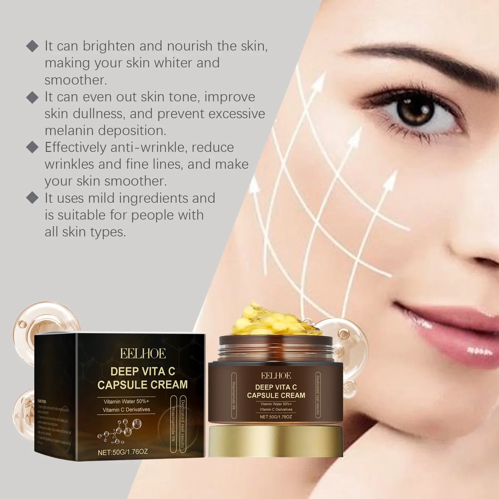 Nicotinamide Cream Capsules Brightening Hydrating Fade Dark Spot Lightening Melasma Even Skin Tone Shrink Pore Vitamin C Cream Qme
