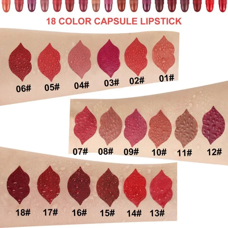 18-Color Mini Lipstick Set Matte Long-Lasting Lip Gloss Combination Capsule Lipstick Waterproof Lip Liner Portable Travel Style Qme