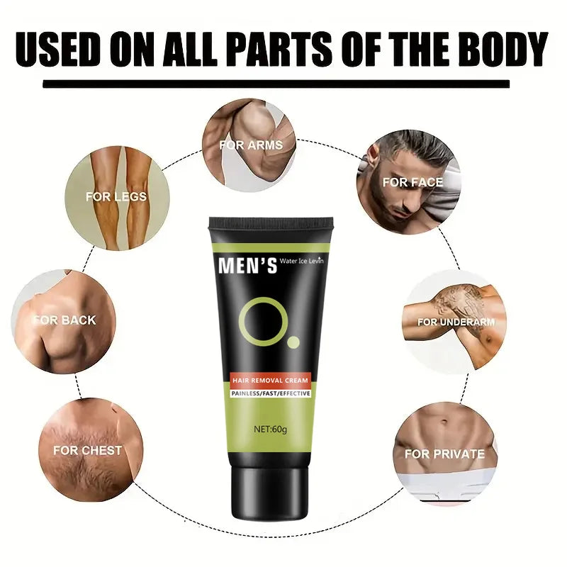 Hair Removal Cream - Gentle and Effective, Suitable for Chest, Arms, Beard, and Underarms, No Need for Rinsing, 60g Qme