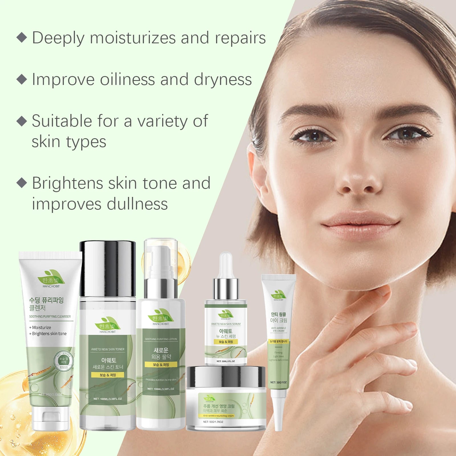 Korean Skincare Set Shrink Pores Fade Fine Lines Face Serum Remove Dark Circles Firming Eye Cream Facial Moisturizing Lotion Set Qme