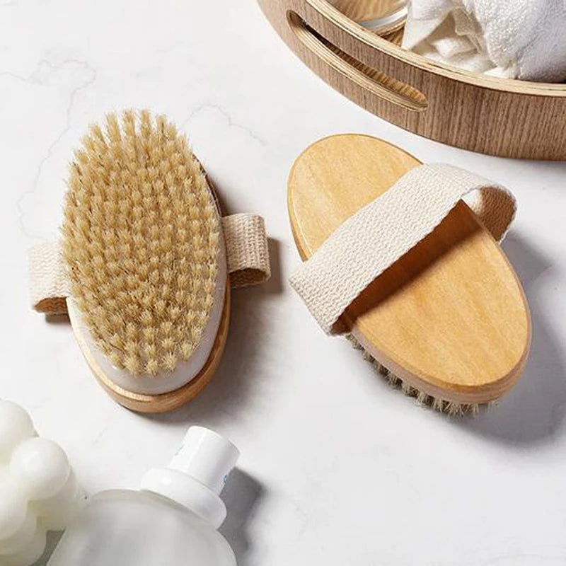 Natural Bristle Body Brush Soft Exfoliating Tool Dry Wet Use Home SPA Qme