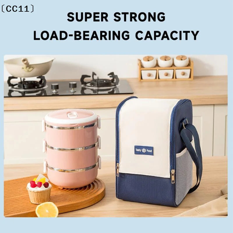 Double Pull Insulation Bag Large Capacity Lunch Ice Shoulder Strap Qme