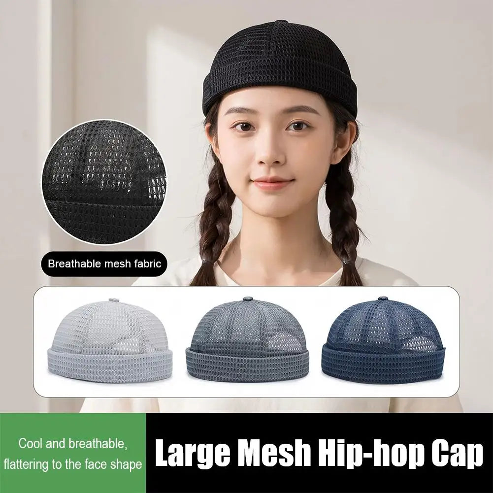 Mens Mesh Brimless Cap Outdoor Sport Summer Docker Beanie Hat Flip Qme