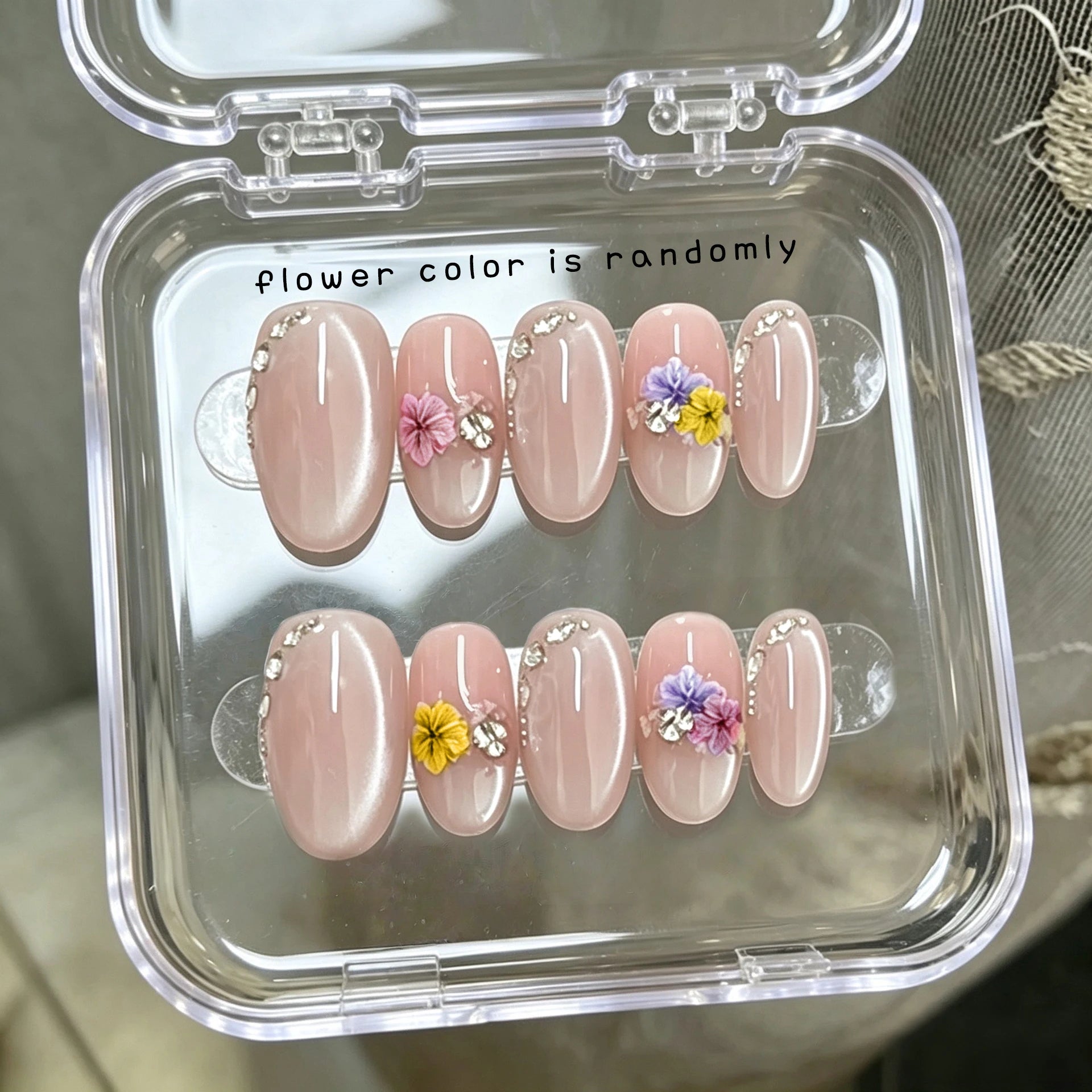 Handmade French Almond White Flowers False Nails Korean Art Stickers Qme GJ-CDJ-ZB233-M