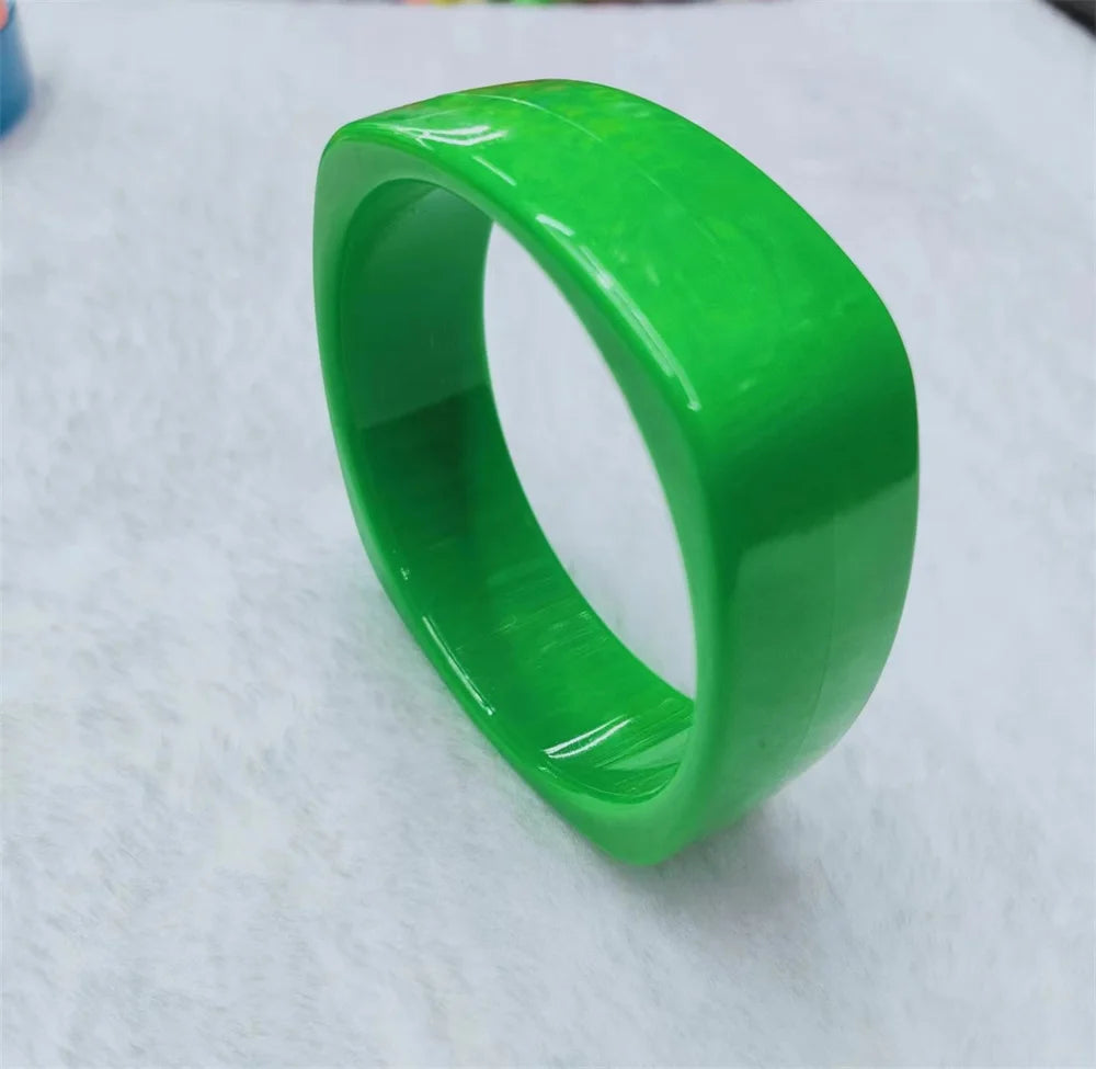 Vintage Acrylic Cuff Fashion Bangles for Women New Trendy multicolour Wide Geometric Resin Simple Bracelets Charm Jewelry Qme green 60-64mm