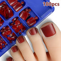 Fake Toenail Natural Solid Press Toe Foot Full Cover Square Nails Art Qme Wine red
