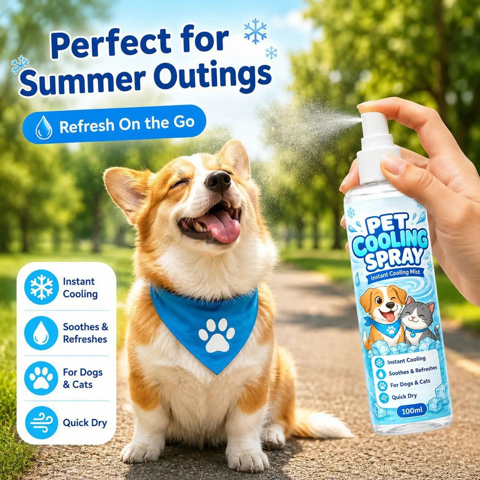 Dog Refreshing Cooling Spray 100ml Instant Gentle Refreshing Mist Hot Weather Cool Down Spray for Walking Playtime Home Daily Qme