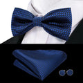Navy Royal Sky Blue Silk Mens Bow Tie Hankerchief Cufflinks Pre-tied Qme LDLH0767