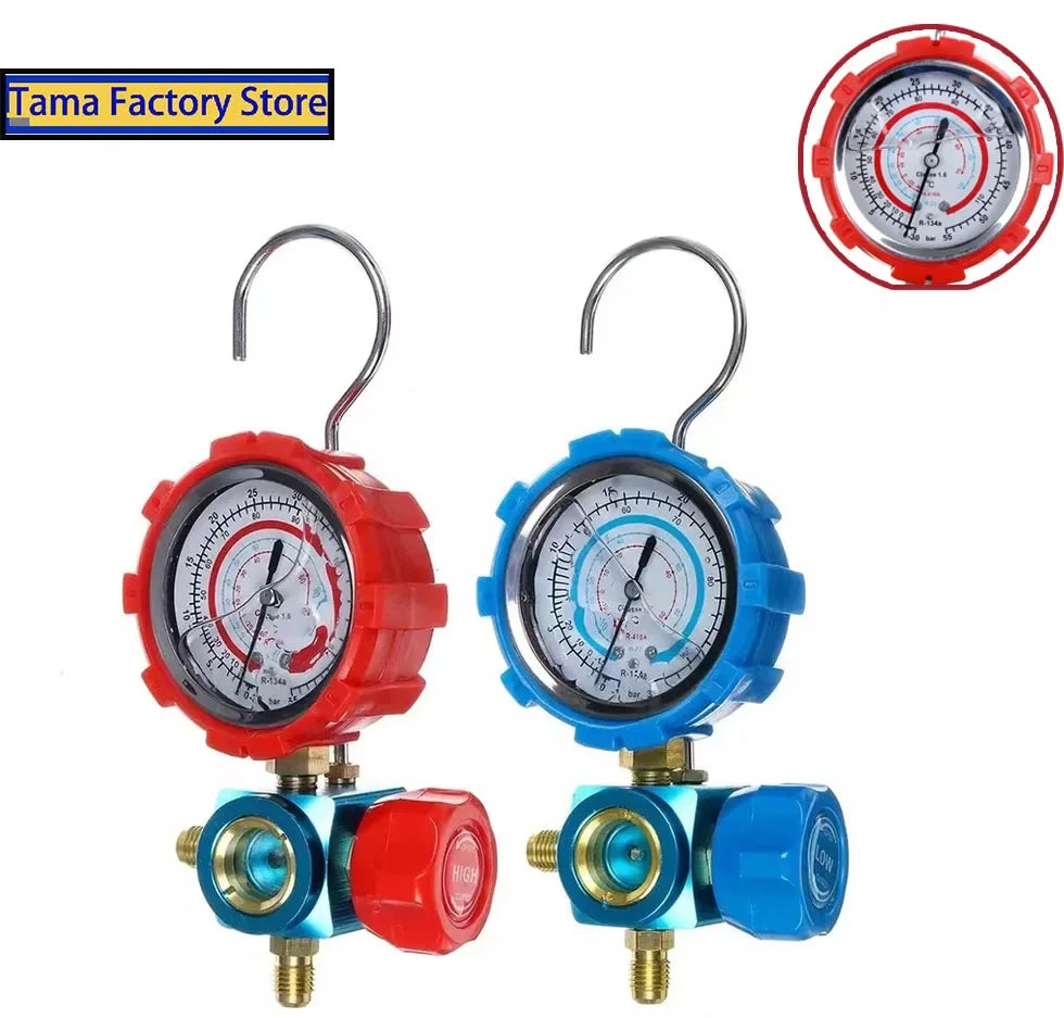 For R410A R22 R134a R404A Air Condition Gauge Refrigerants Manifold Gauge Manometer Valve 800psi/500psi with Visual Mirror Qme