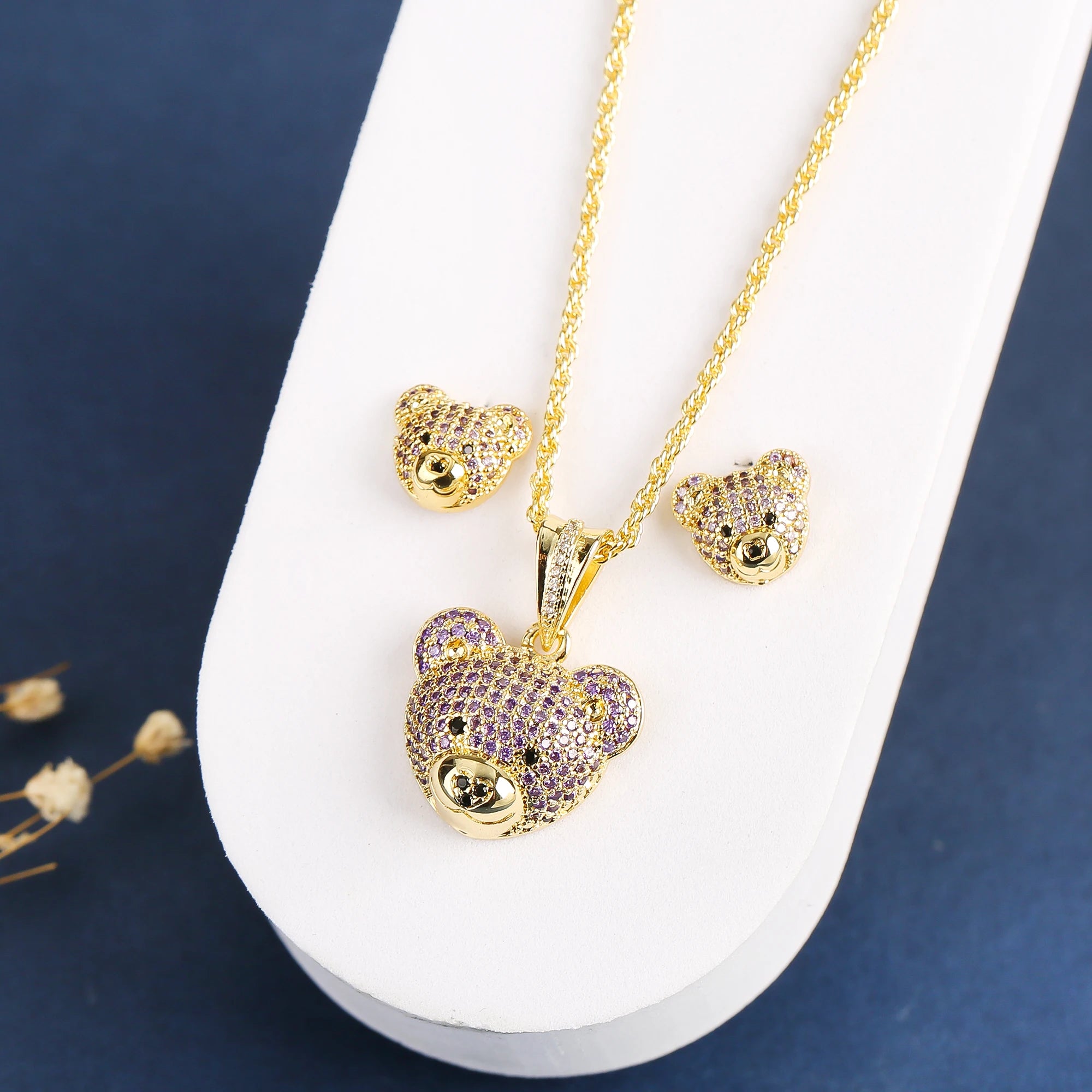 3pcs Exquisite Shiny White Red Zirconia Bear Jewelry Set Necklace Earrings Ring Cute Animal Jewelry Accessories For Women Girls Qme 2PC 2