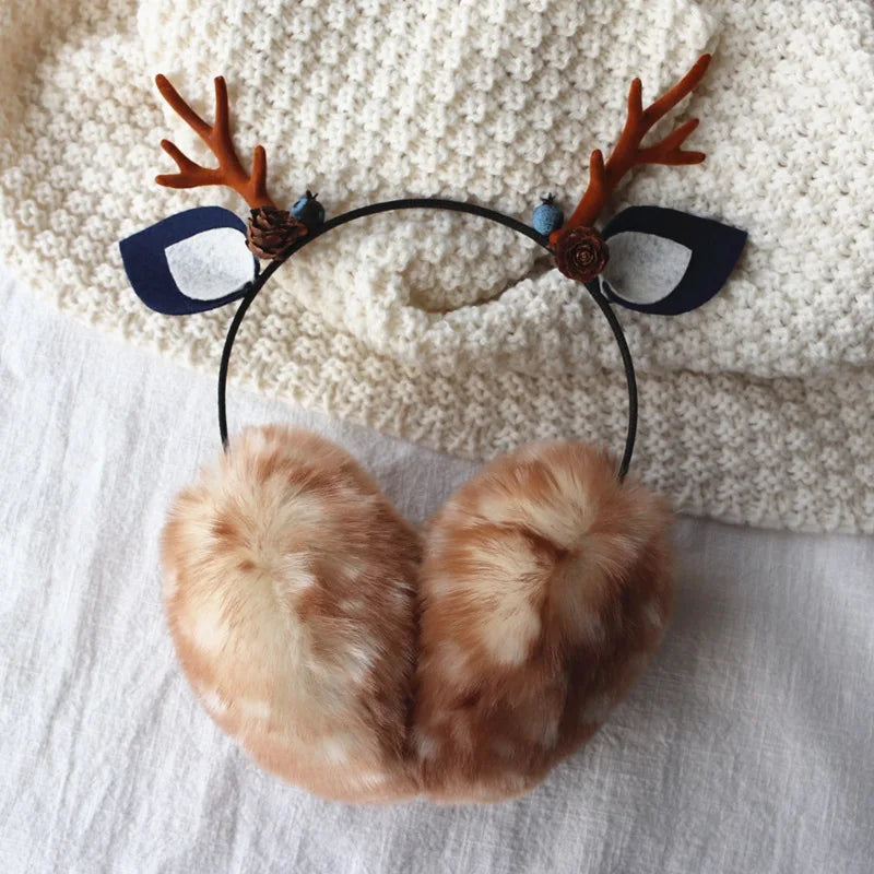 Full Finger Winter Warm Cute Mori Deer Outdoor Plush Gloves Christmas Qme