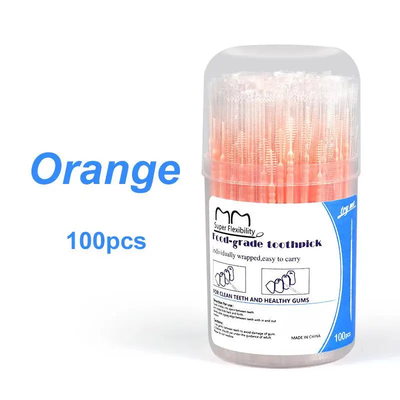 Box Independent Packaging Toothpick Double-ended Interdental Brush Qme Orange