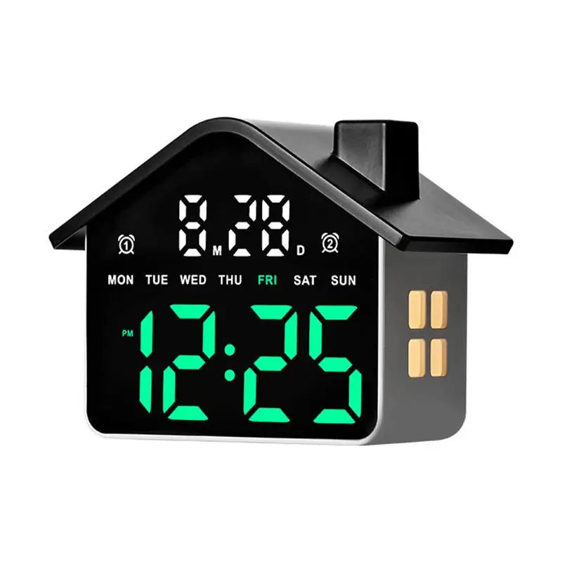 House Shaped LED Digital Alarm Clock Date Week Brightness Adjustment Qme BG