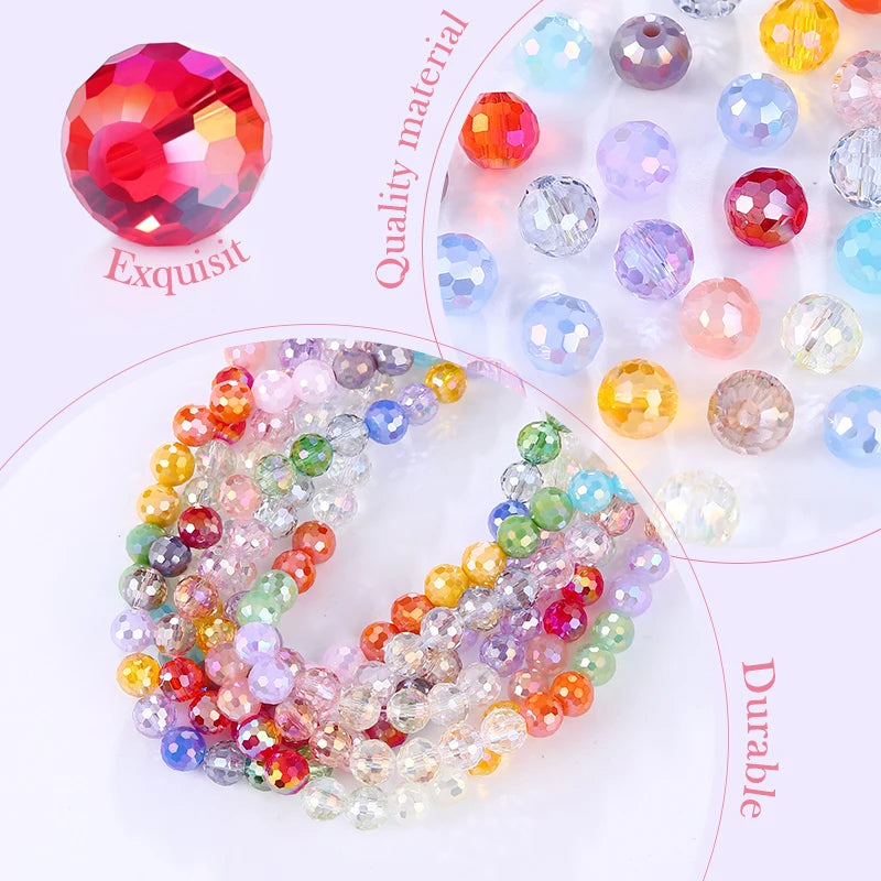 Jewelry Crystal Colorful Faceted Disco Ball Beads 8mm Electroplate Glass Round Loose Beads for Jewelry Making DIY Craft Supplies Qme