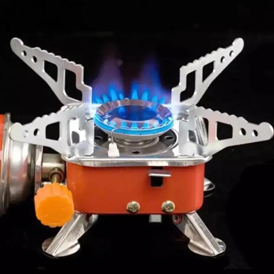 BBQ Gas Furnace Cooking Stove Portable Outdoor Camping Combustor Cooker Cookware Travel Picnic Stainless Steel Foldable Square Qme