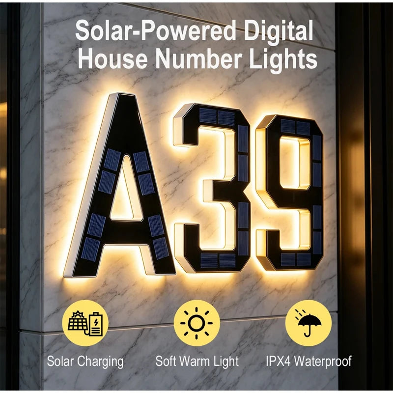 Light Sensor Solar House Number Lights Waterproof Modern LED Address Sign Outdoor Wall Decor For Home Yard Daily Use Qme